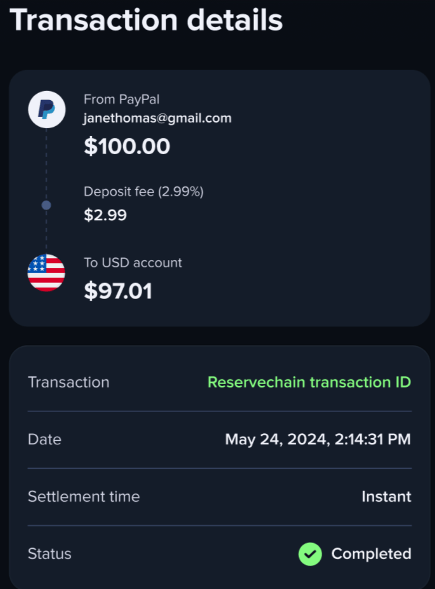 PayPal transaction completed confirmation
