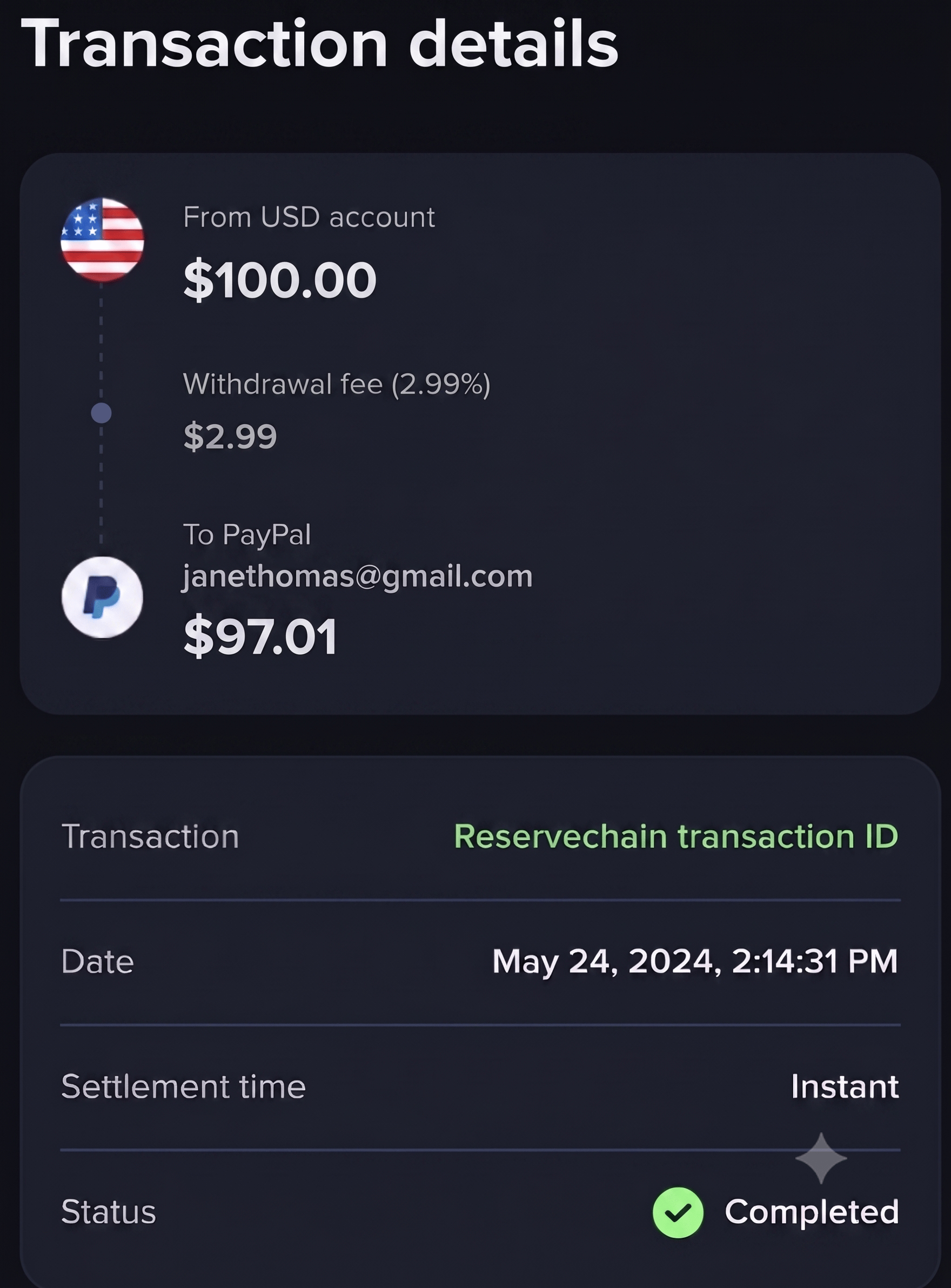 PayPal transaction completed confirmation