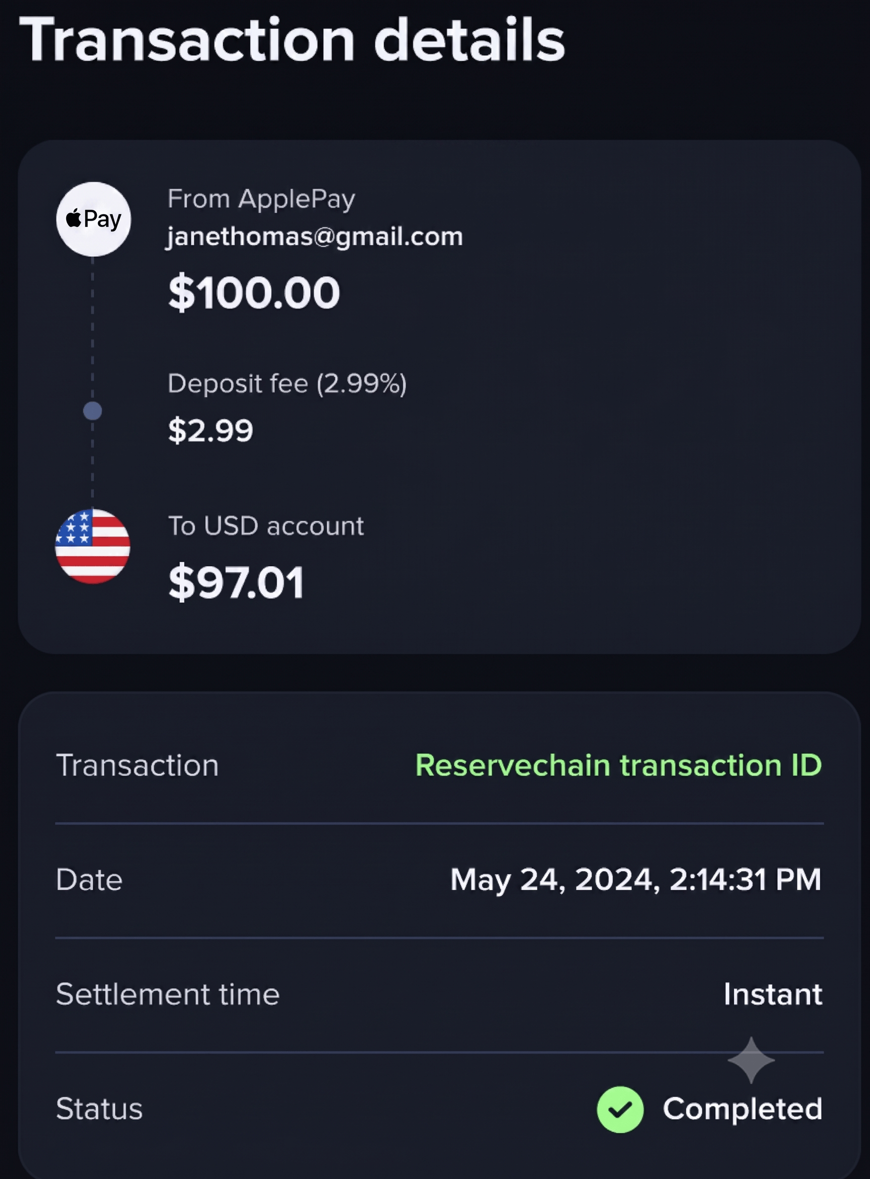 Apple Pay transaction completed confirmation