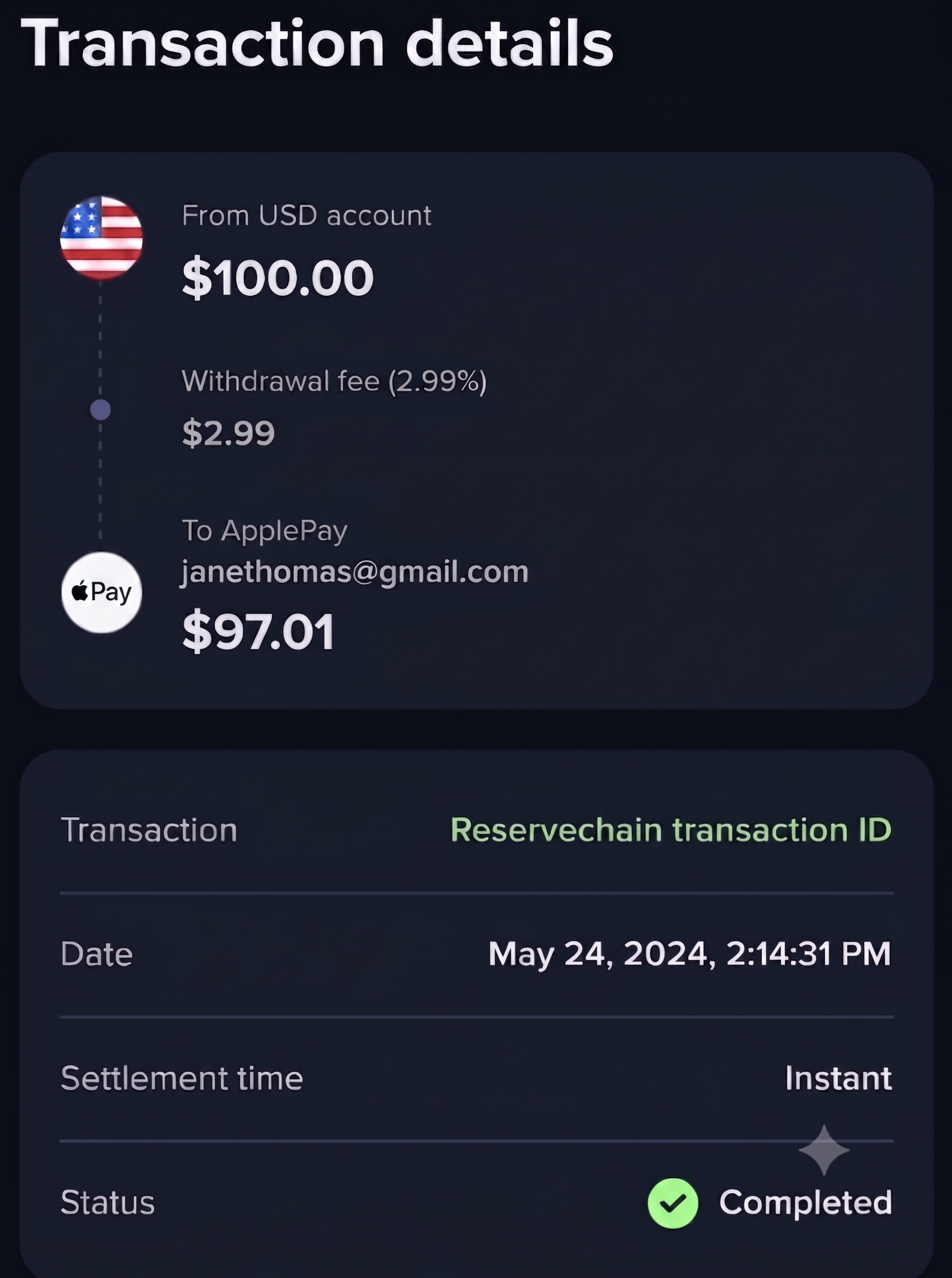 Apple Pay transaction completed confirmation