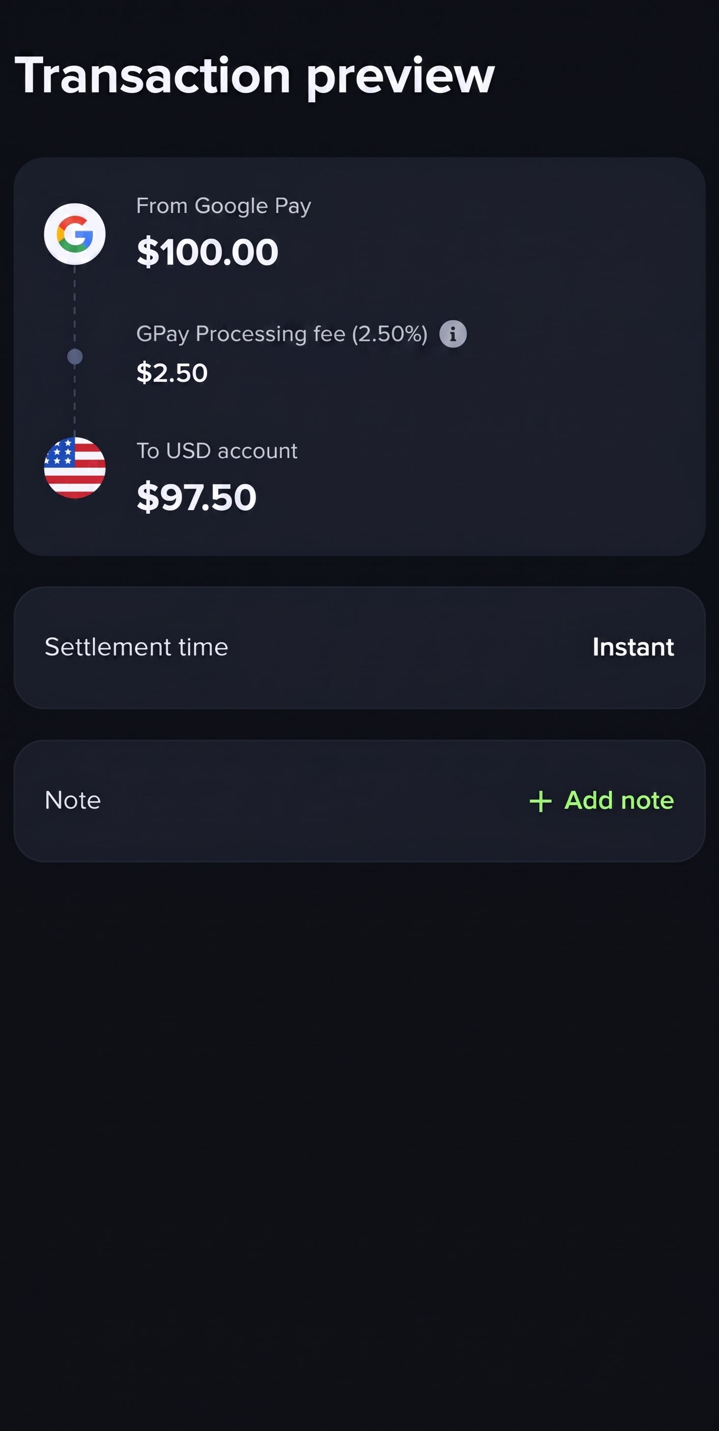 Google Pay order summary