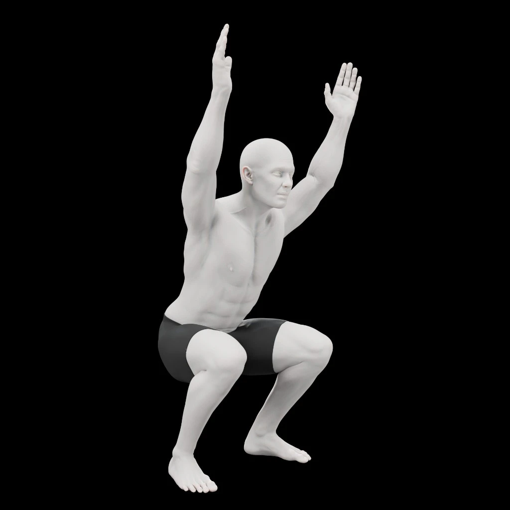 Example image of a man doing an overhead squat, bottom position