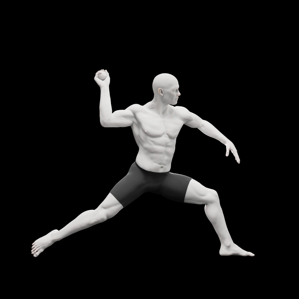 Example image of a man doing a pitch, front view