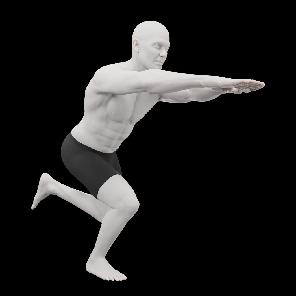 Example image of a man doing a single leg squat, bottom position