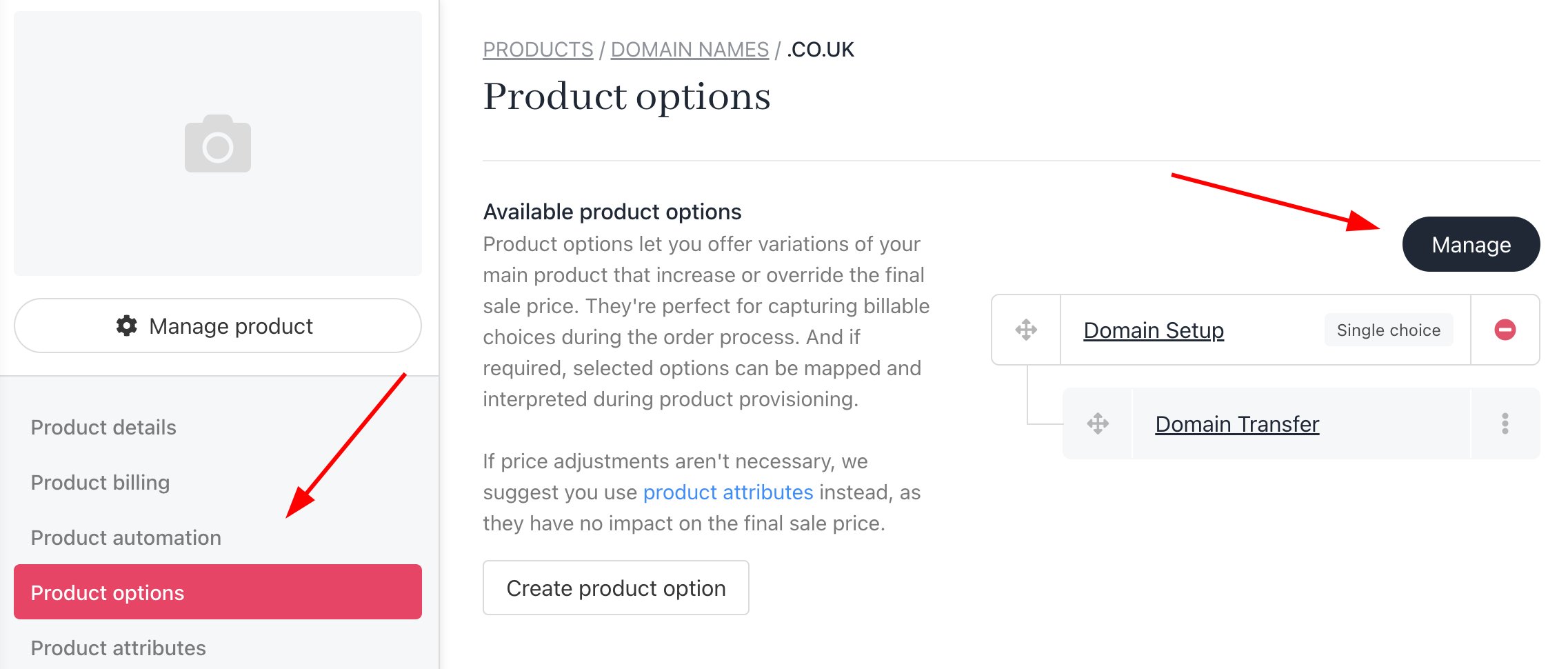 Manage and Add the New Product Option