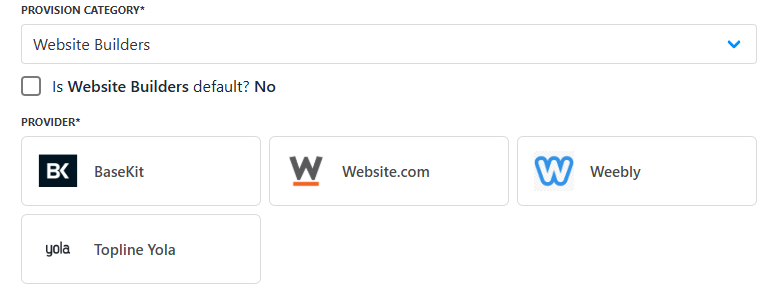 Website builder provision providers