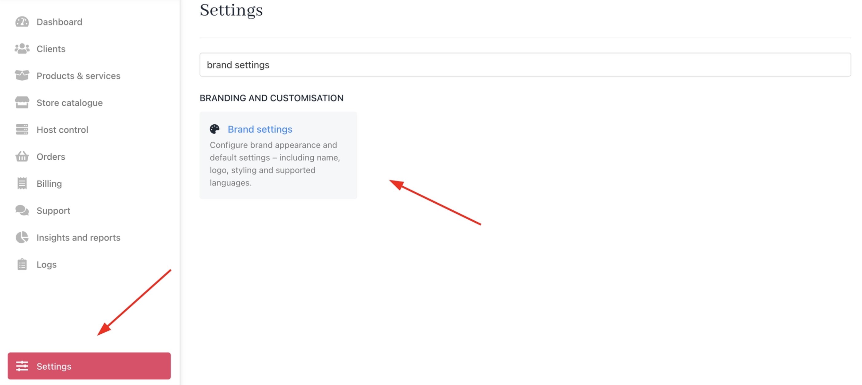Settings > Brand Settings