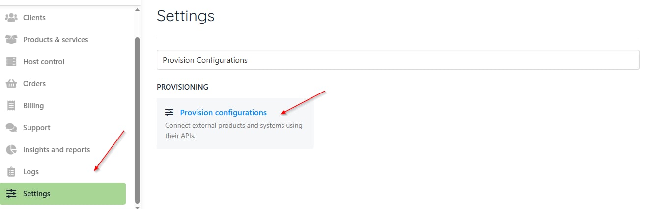 Settings > Provision configurations