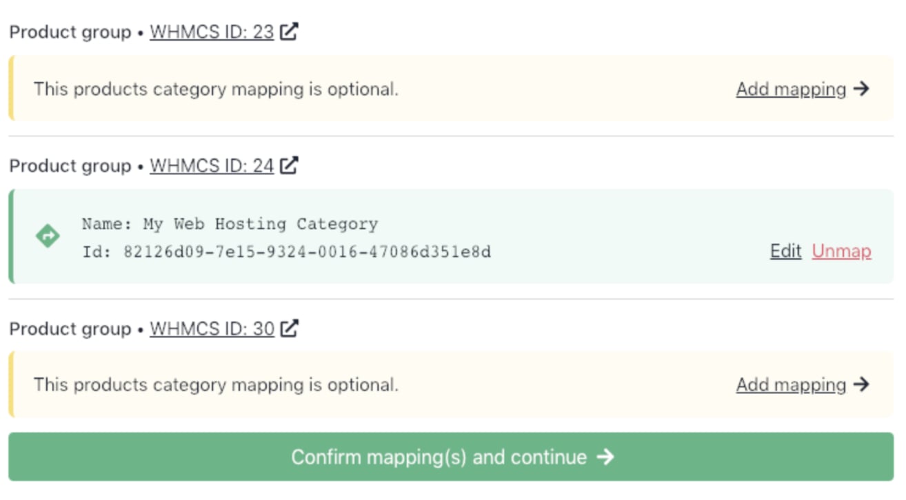 Confirm mapping(s) and continue