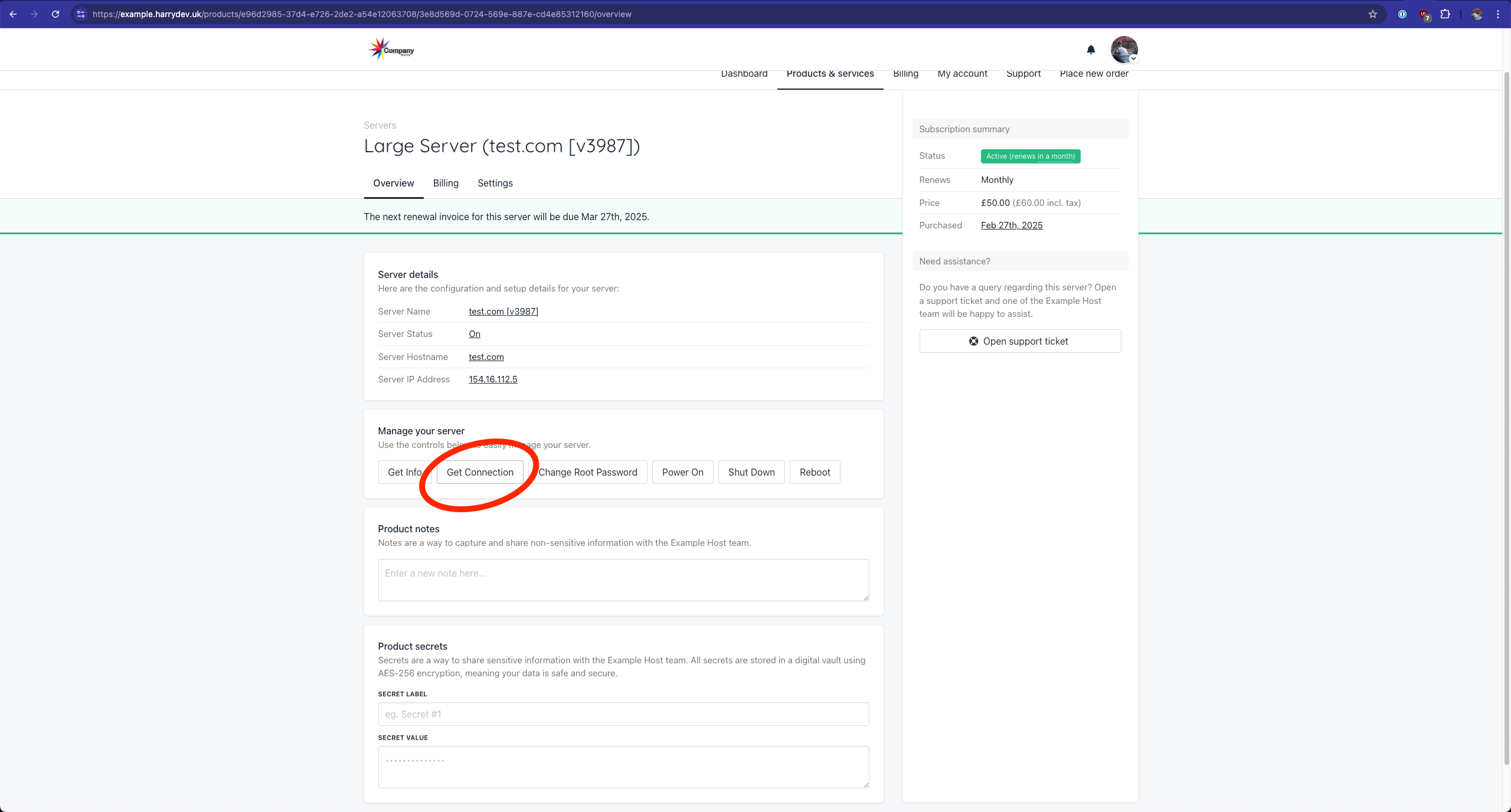 Customer Server Management View