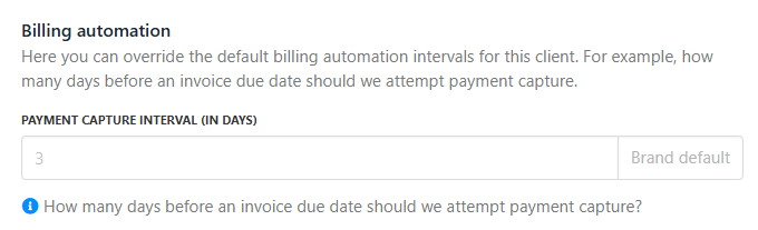 Payment capture interval for individual clients