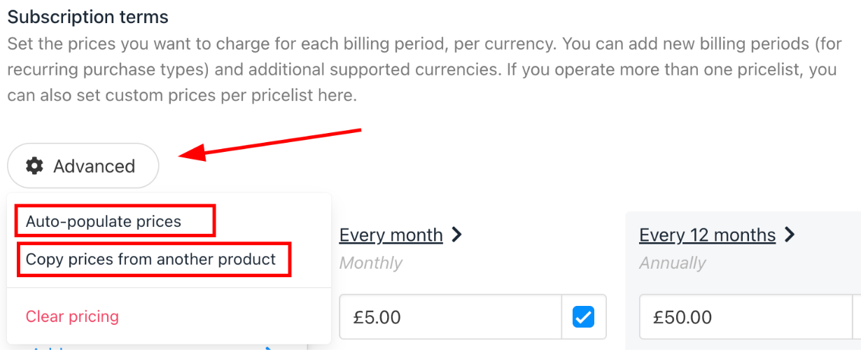 Advanced pricing