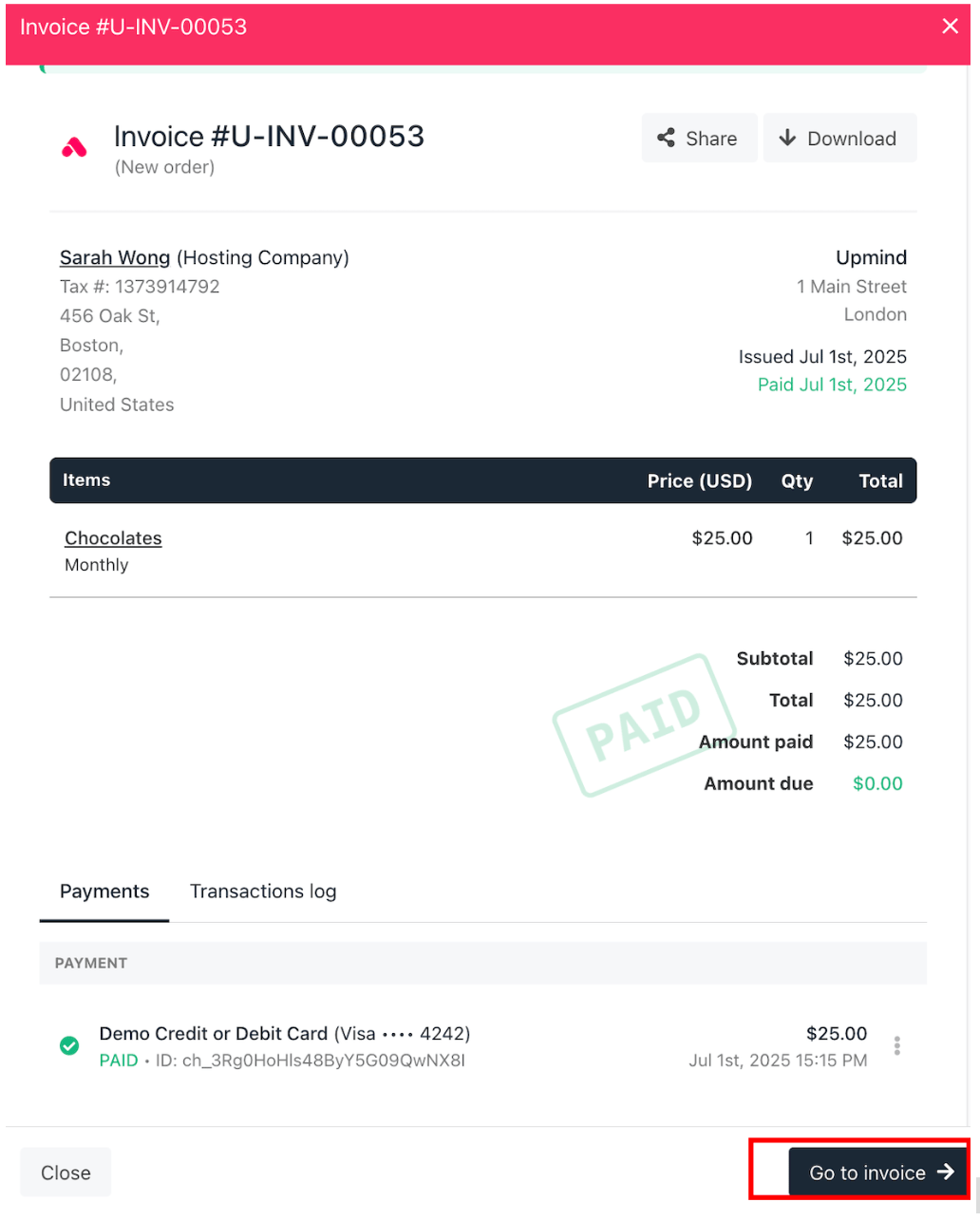 Go to invoice