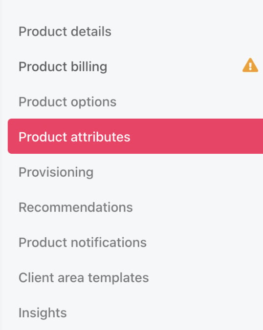 Product attributes menu tab