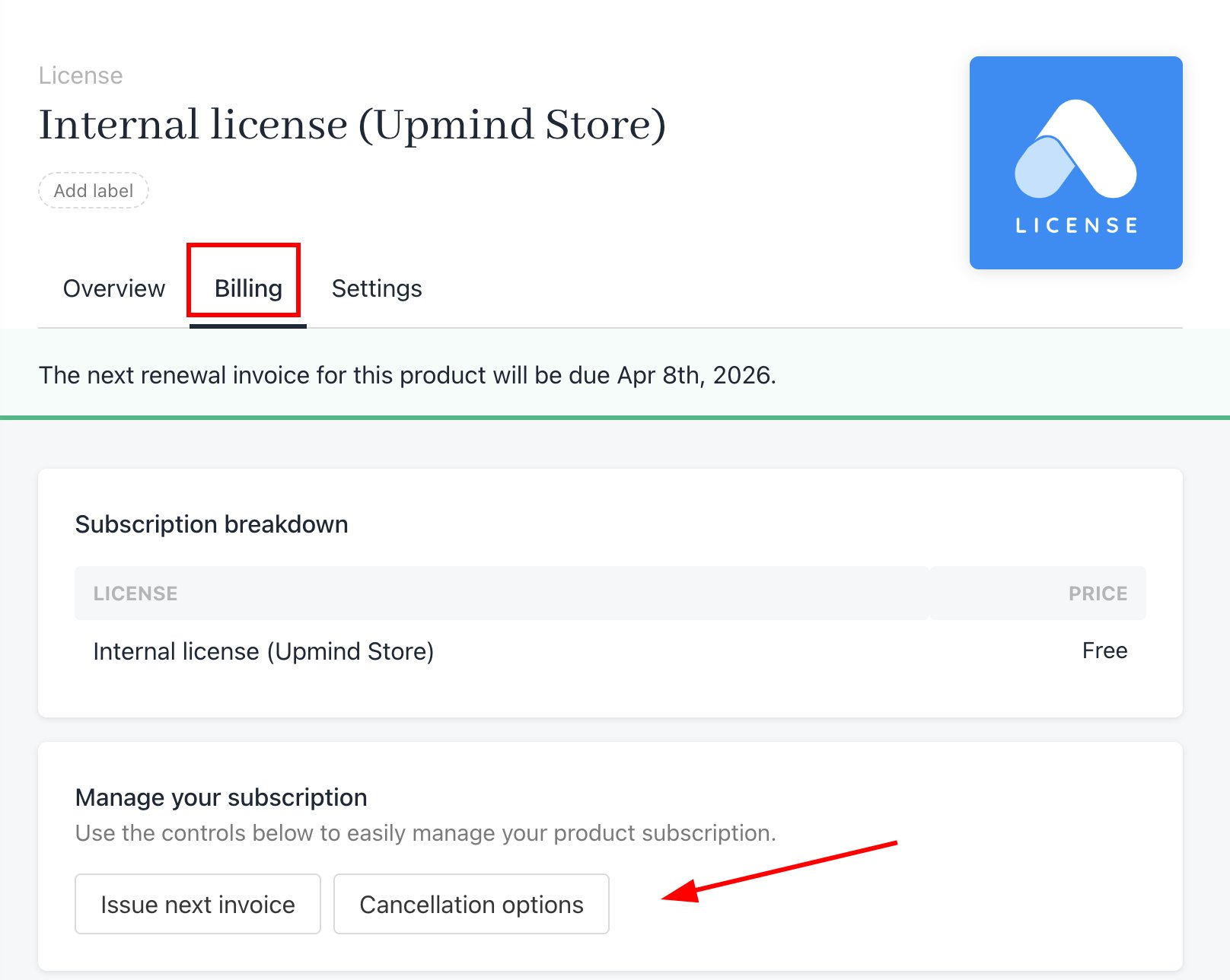 Billing > Cancellation Options