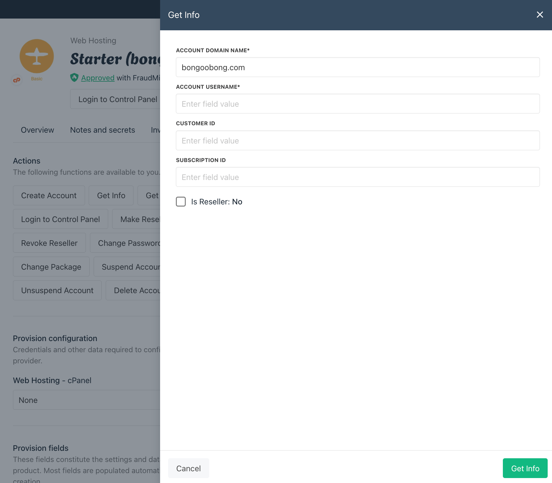 If the product has provisioning, go to the Manage tab and run Get Info to verify it works