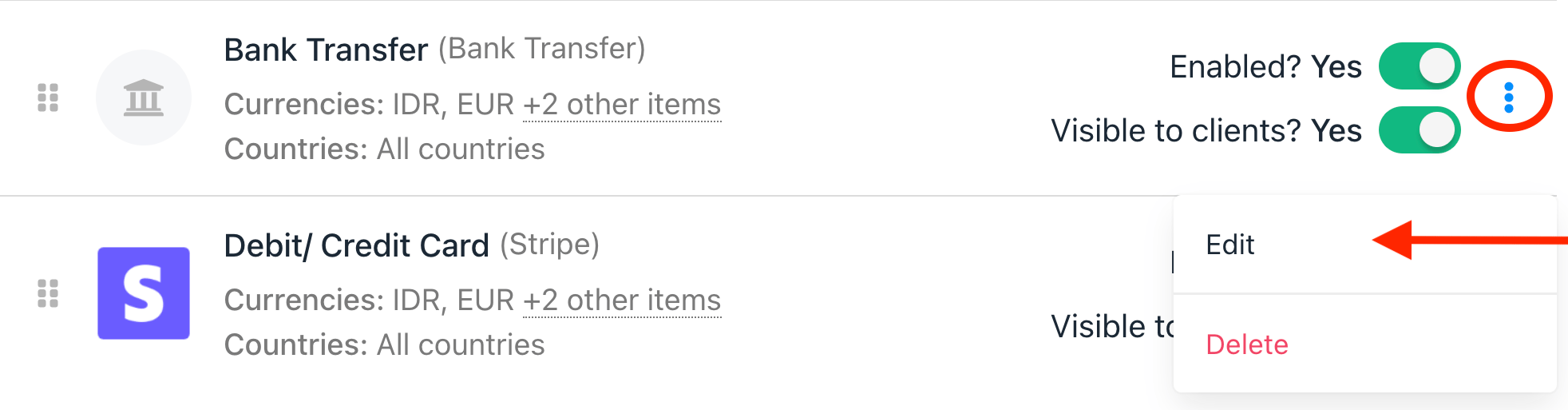 Edit payment provider