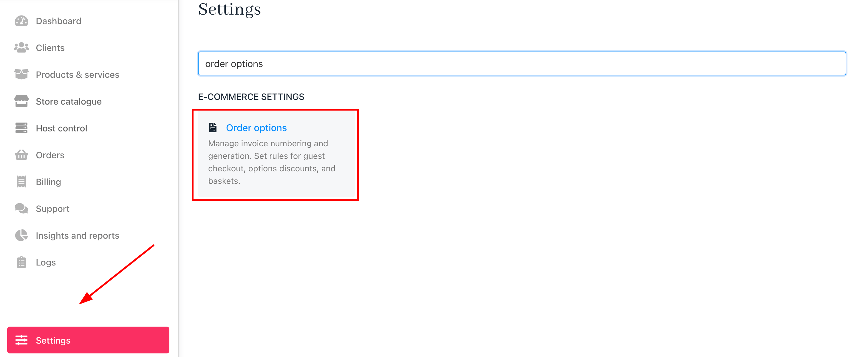 Settings > Order options