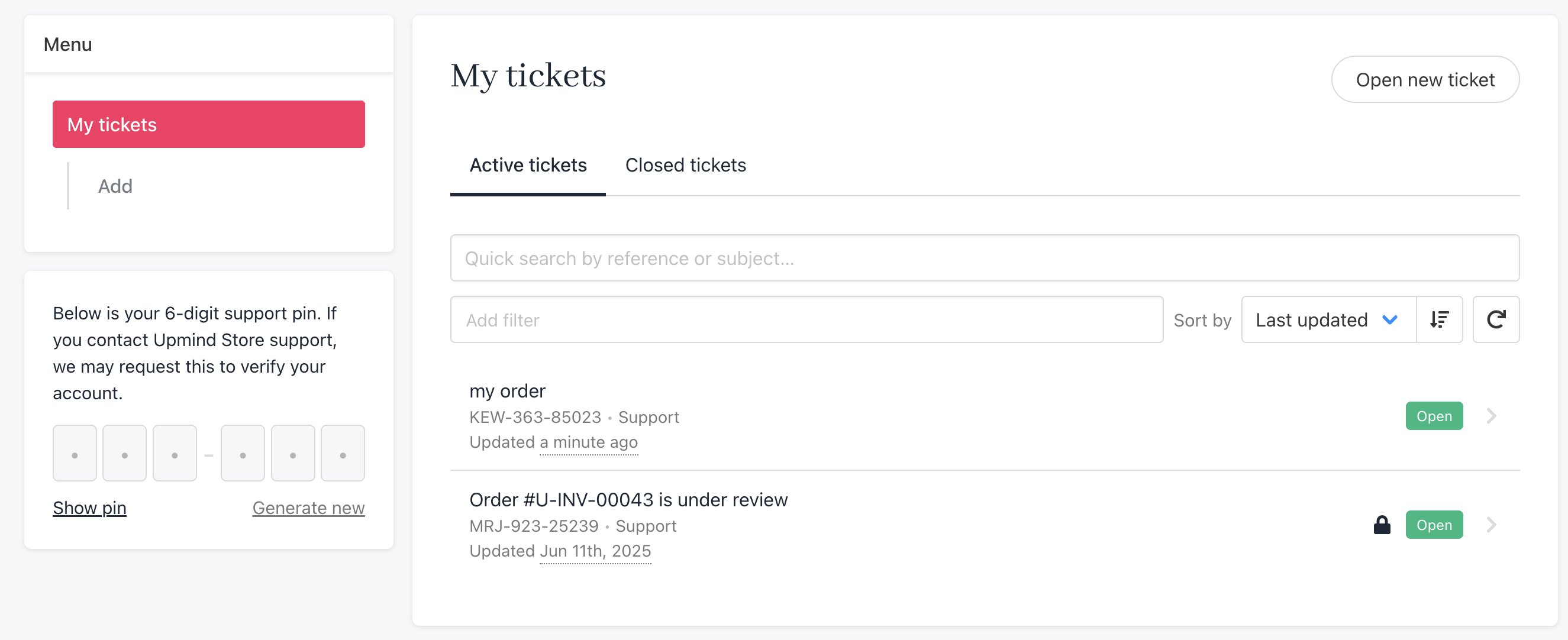 List of open tickets