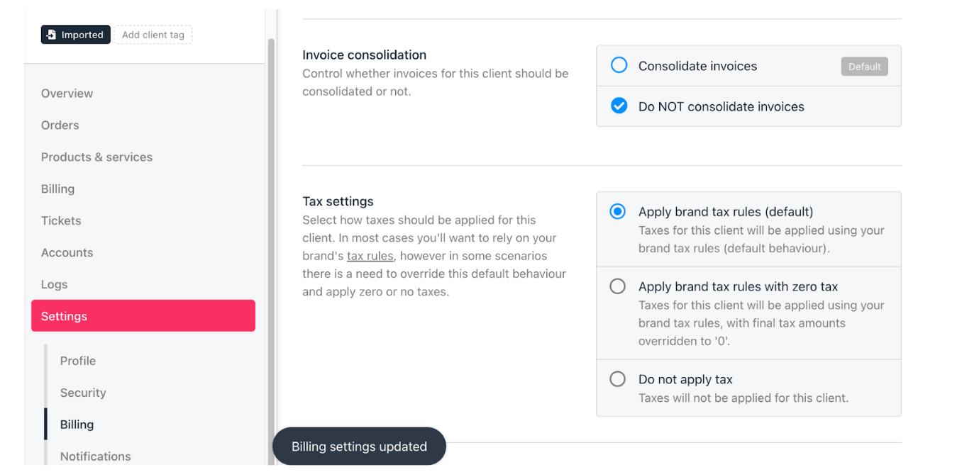 Settings > Billing