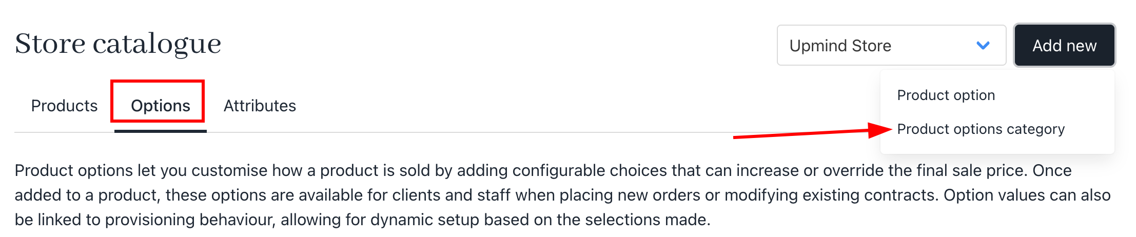 Add new product option