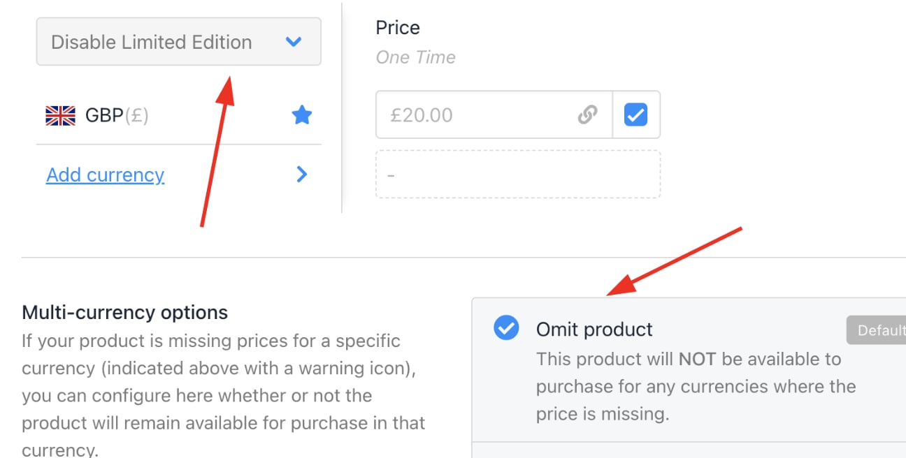 Select omit product