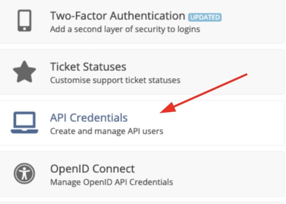 Setup > API credentials