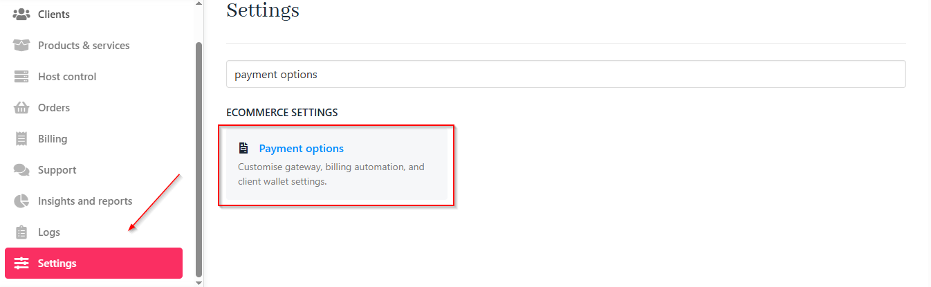 Settings > Payment options