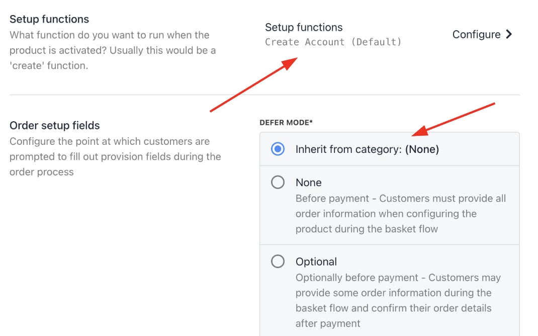 Setup functions and order setup fields