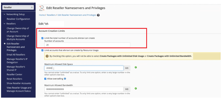 Reseller Account Creation Limits