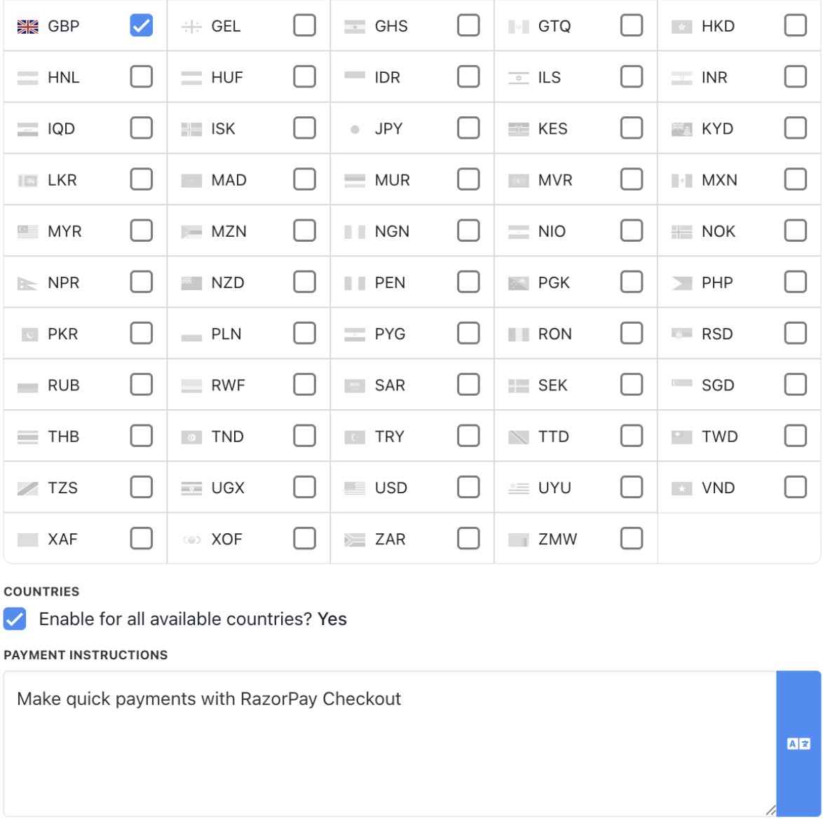 Choose currency and write payment instructions