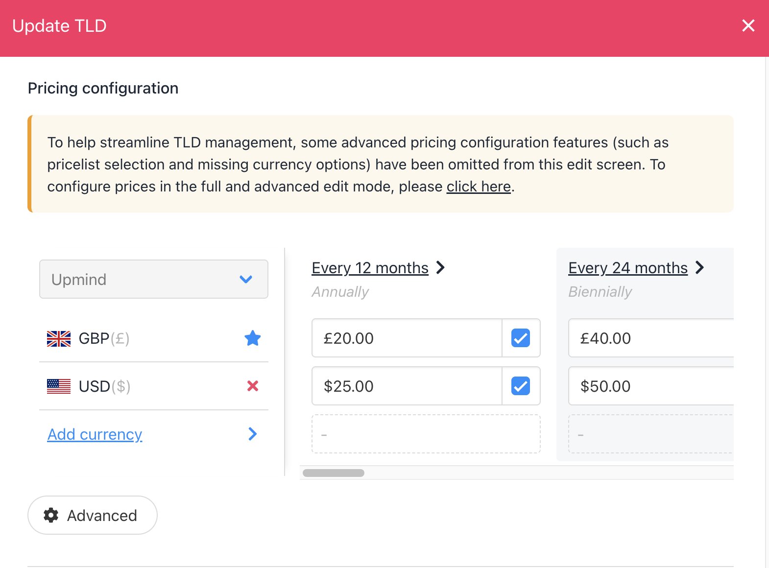Check pricing from Host Control