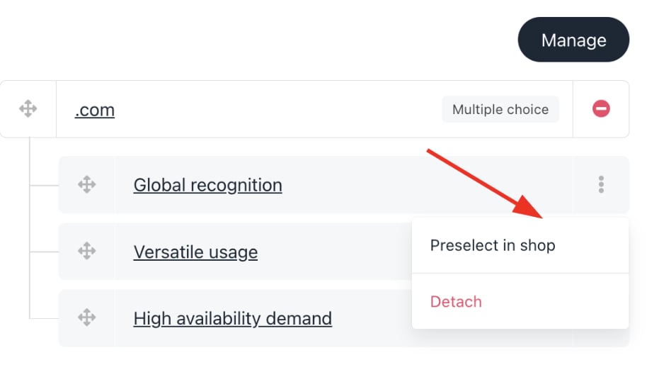 Preselect in shop