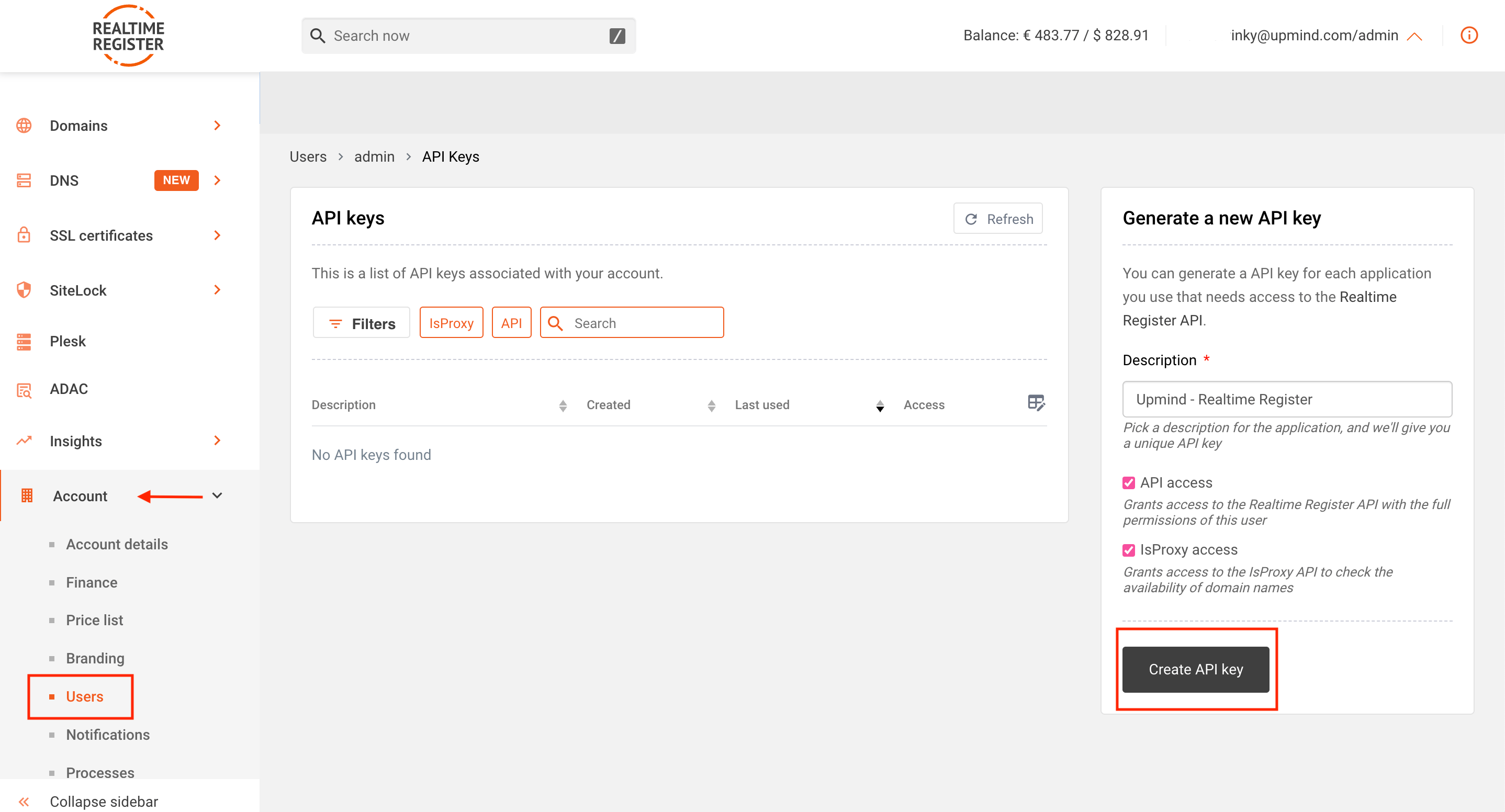 Create API Key