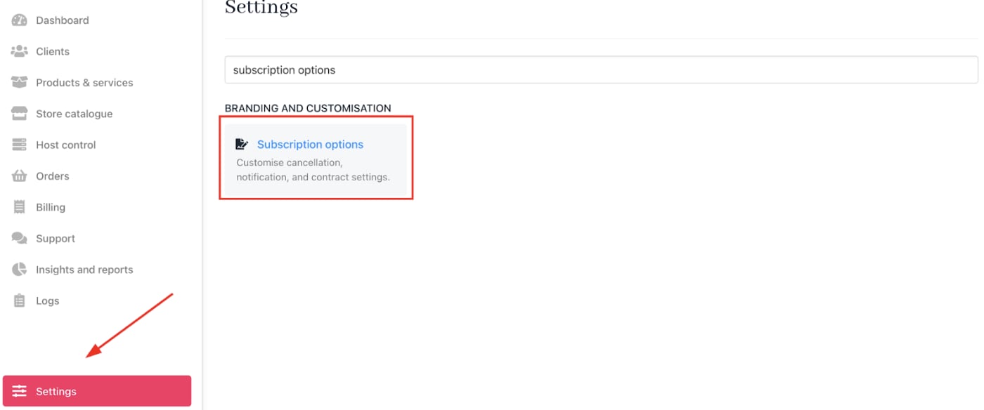 Settings > Subscriptions Options