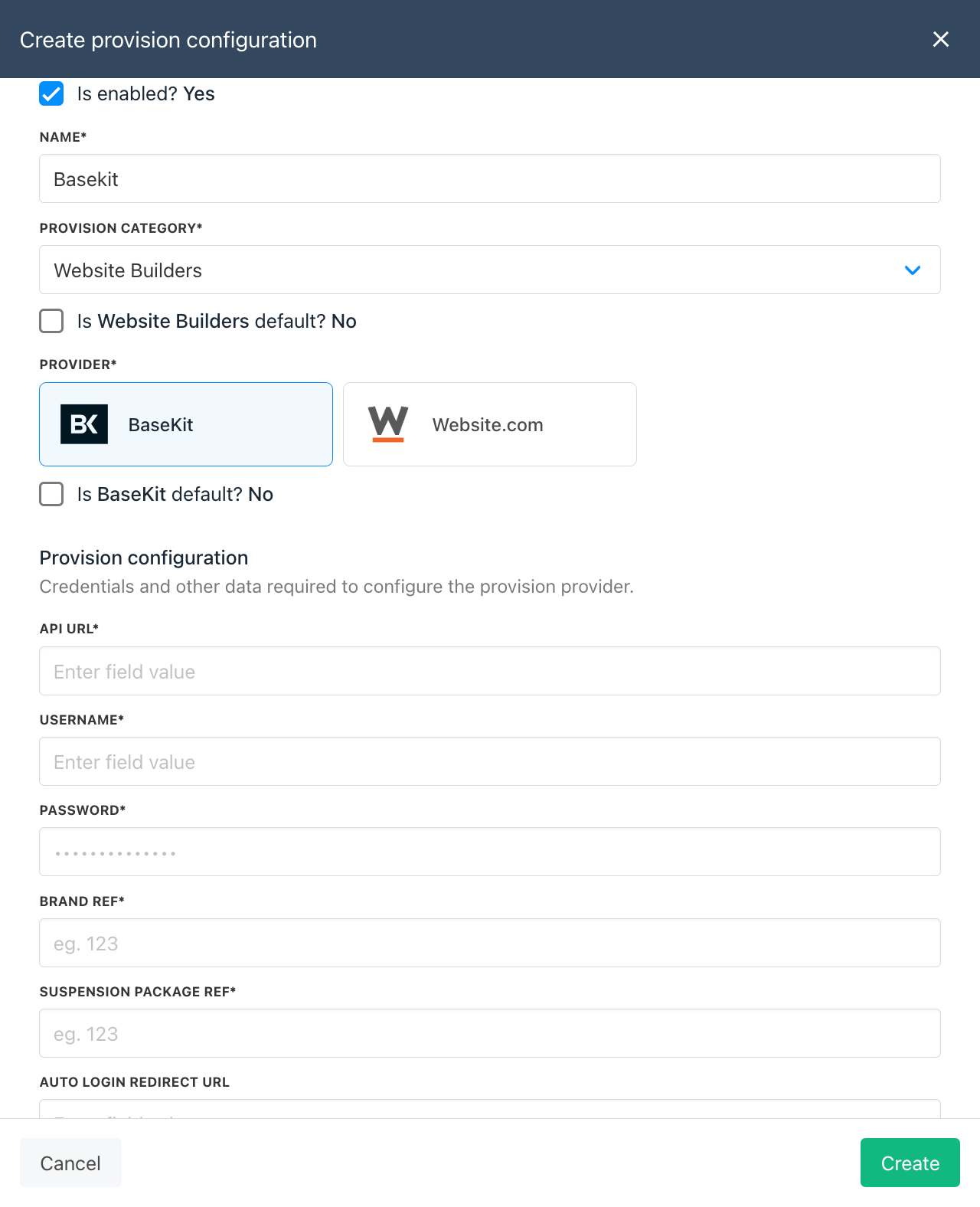 The configuration screen