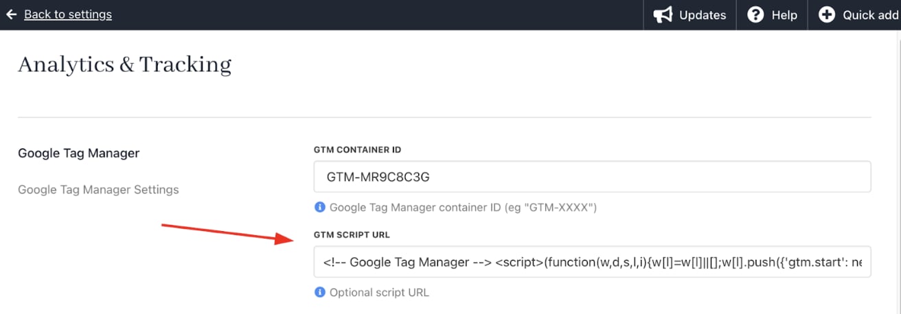 Paste the GTM Script URL