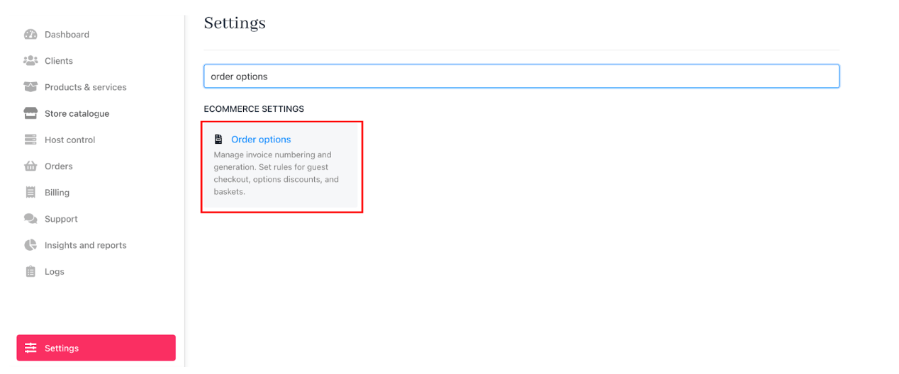 Settings > Order options