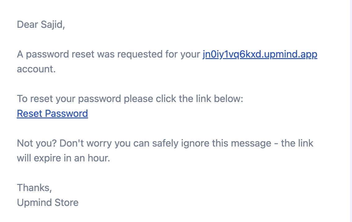 Password reset email