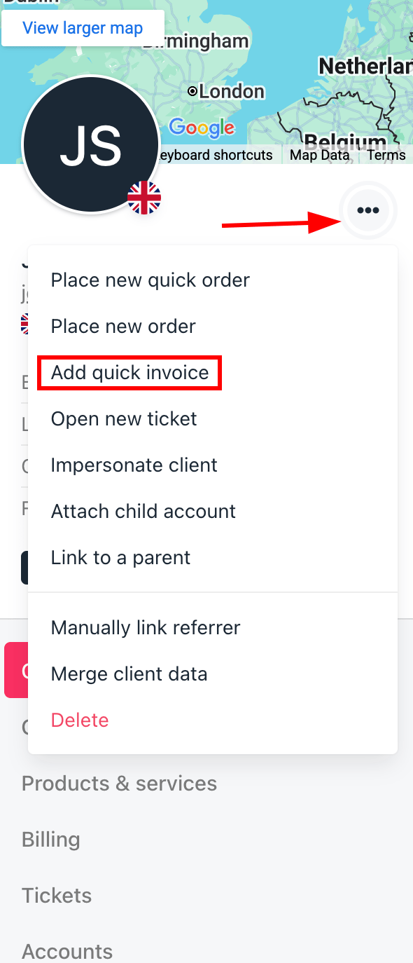 Add quick invoice from client overview