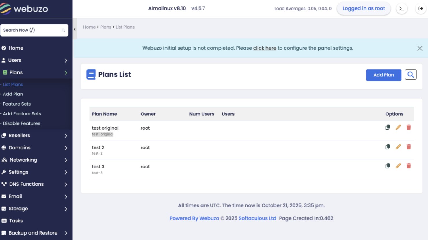 Plans > List plans