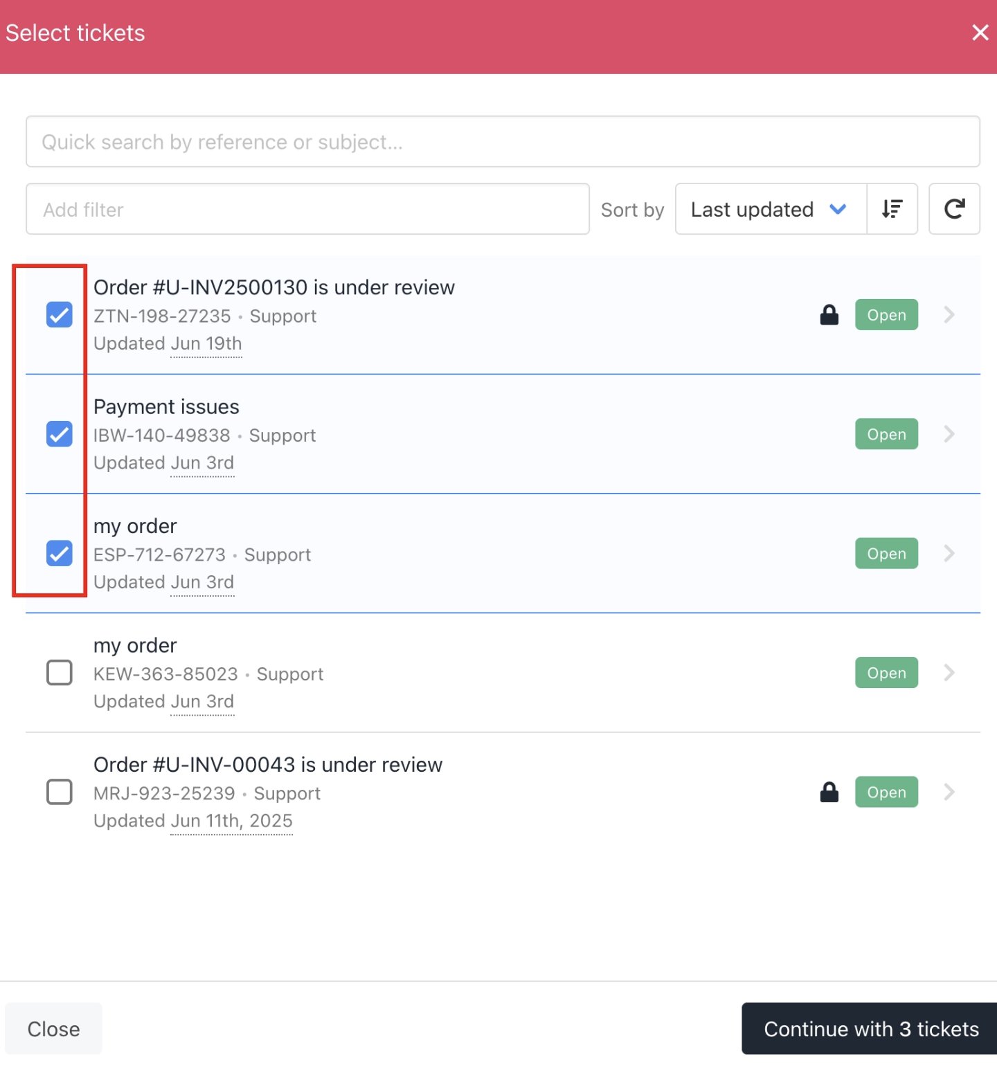 Select individual tickets
