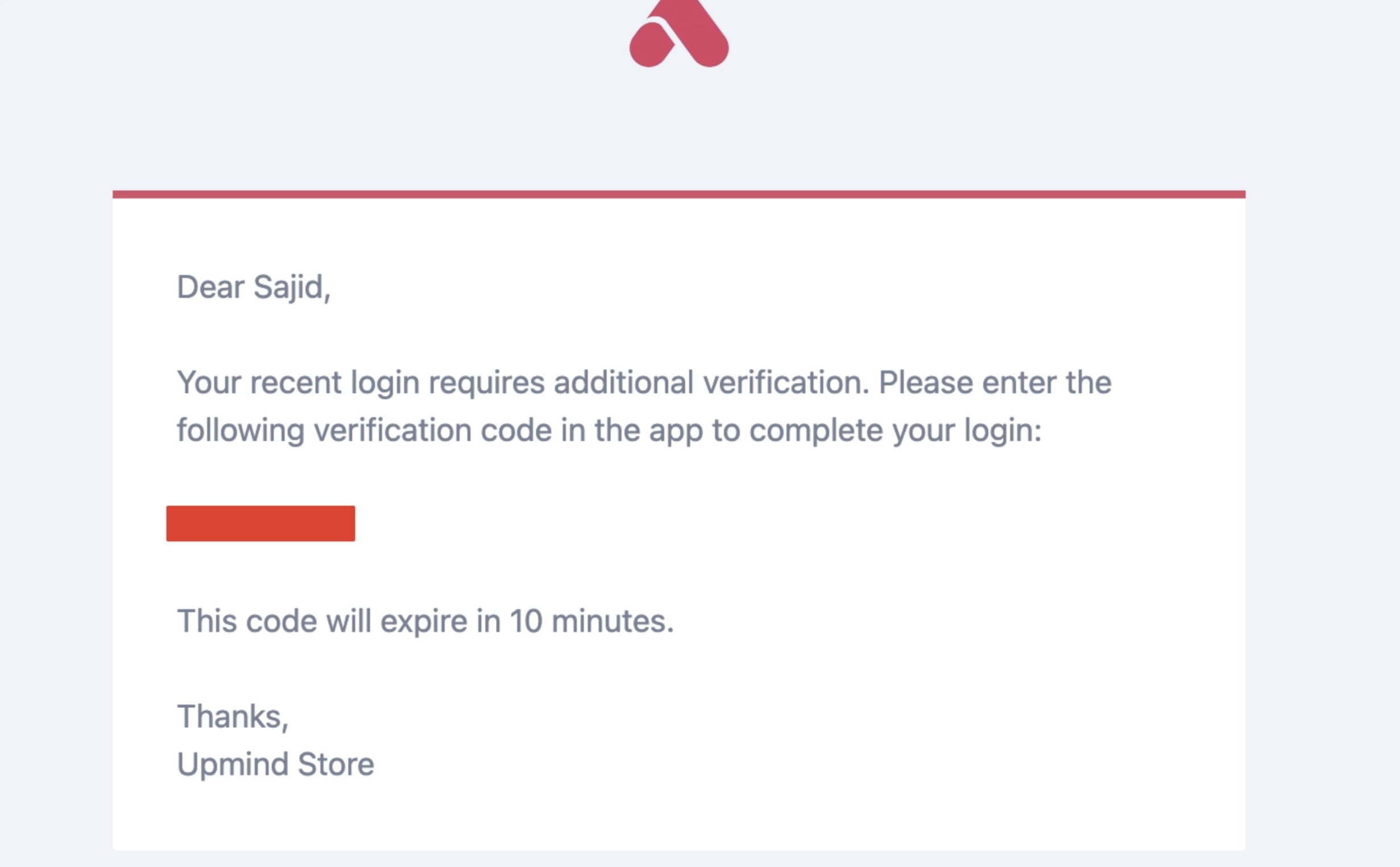 Verification code email