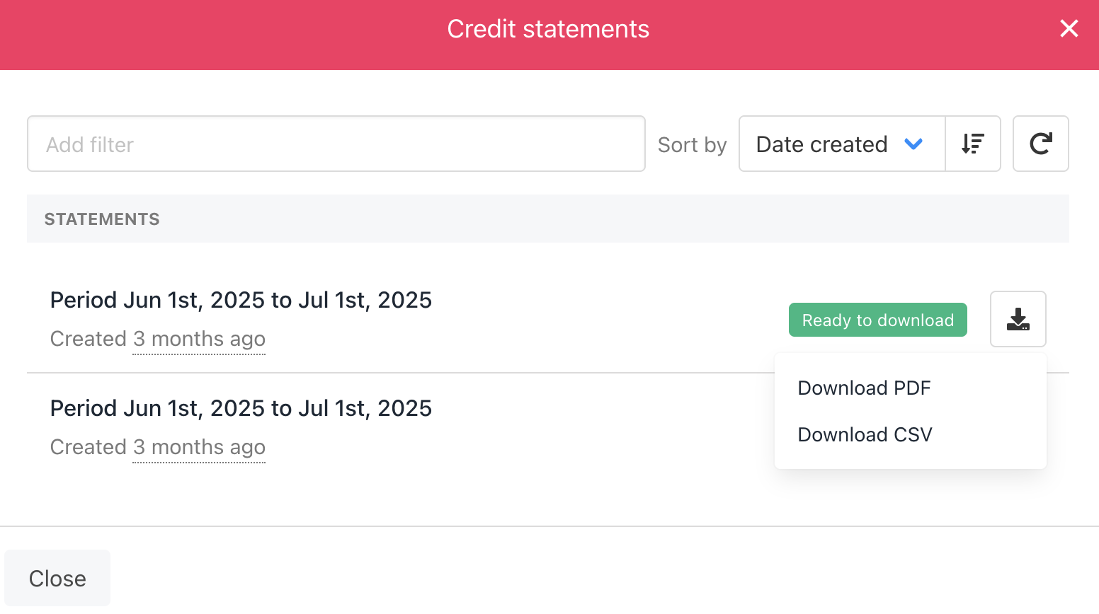 Download PDF or CSV from client