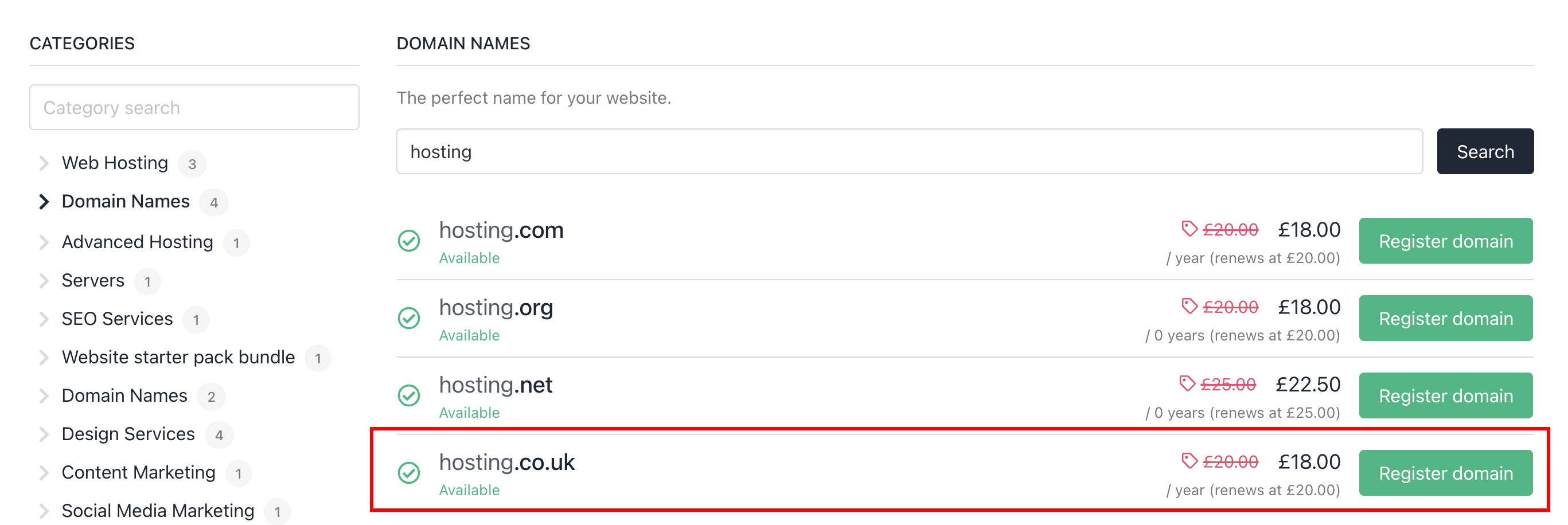 Domain name search