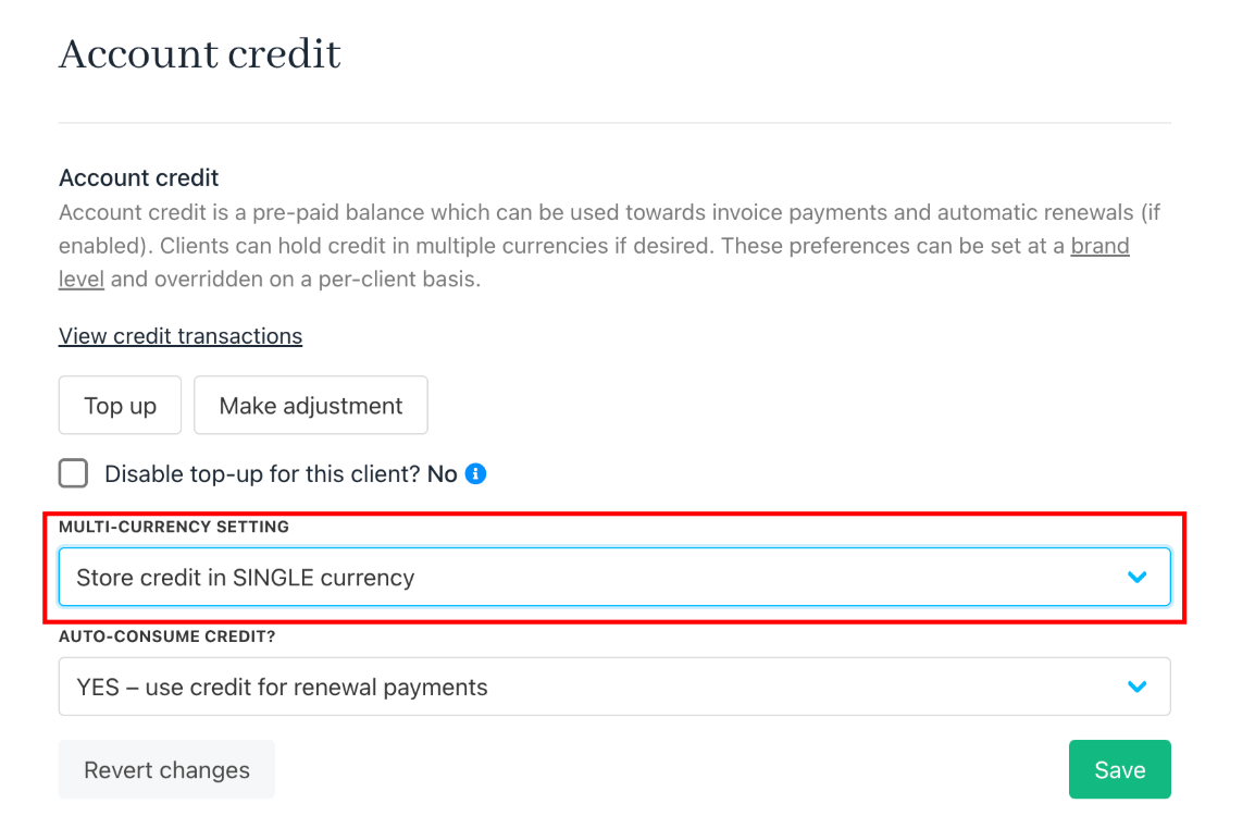 Store credit in single currency