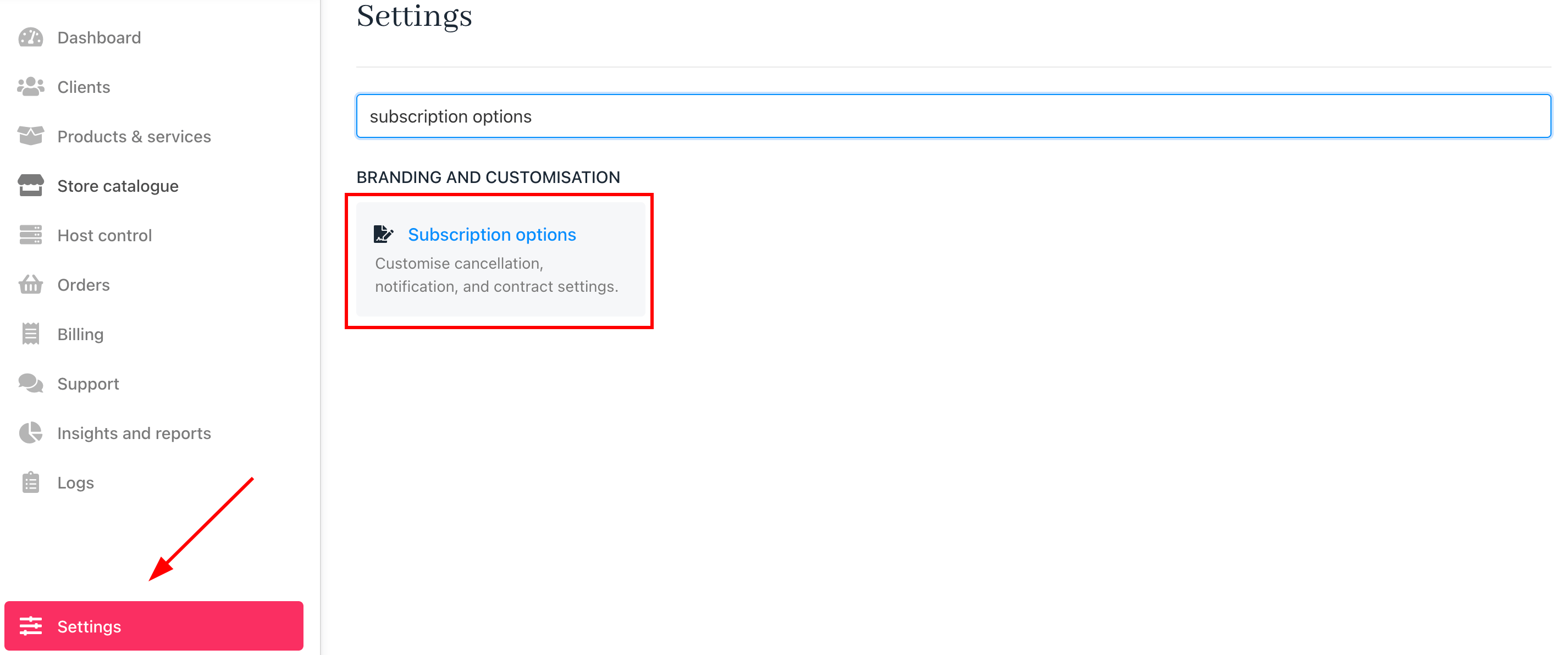Settings > Subscription options