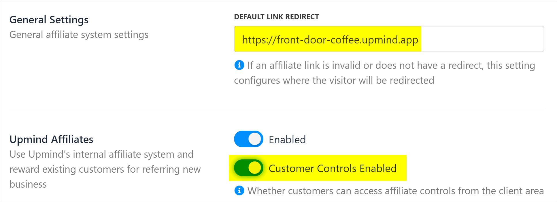 Enable customer controls