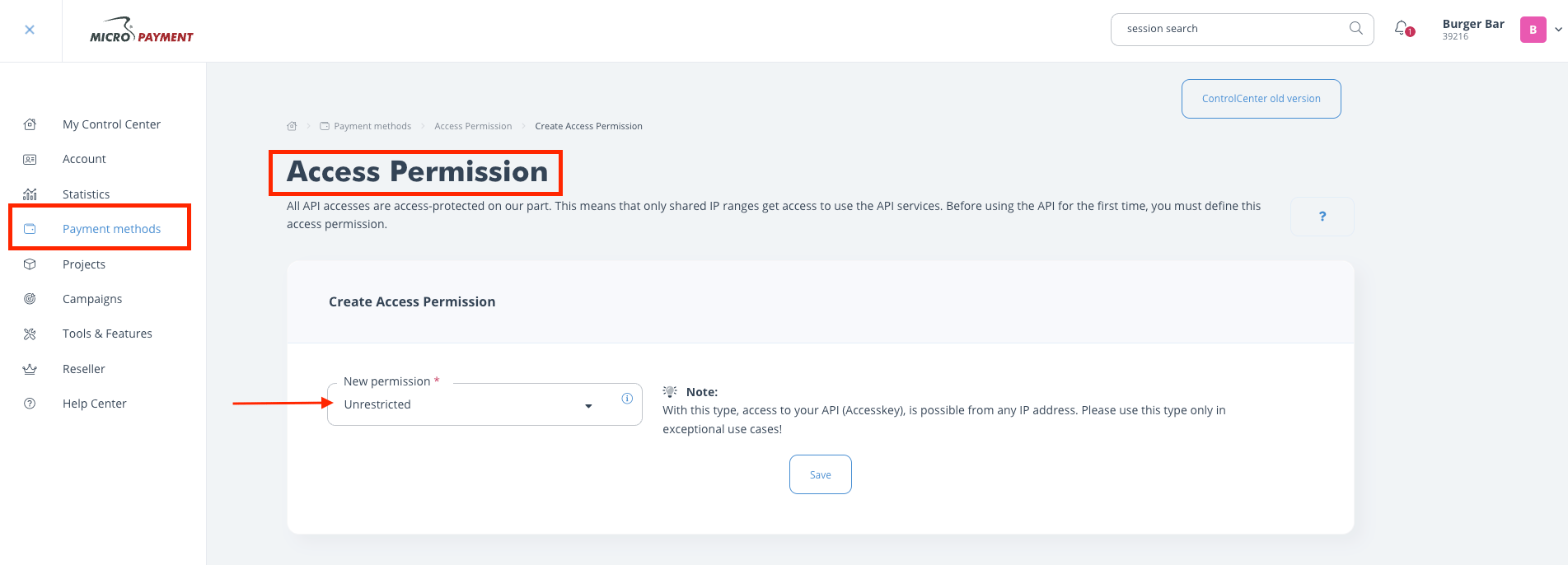 Access permission