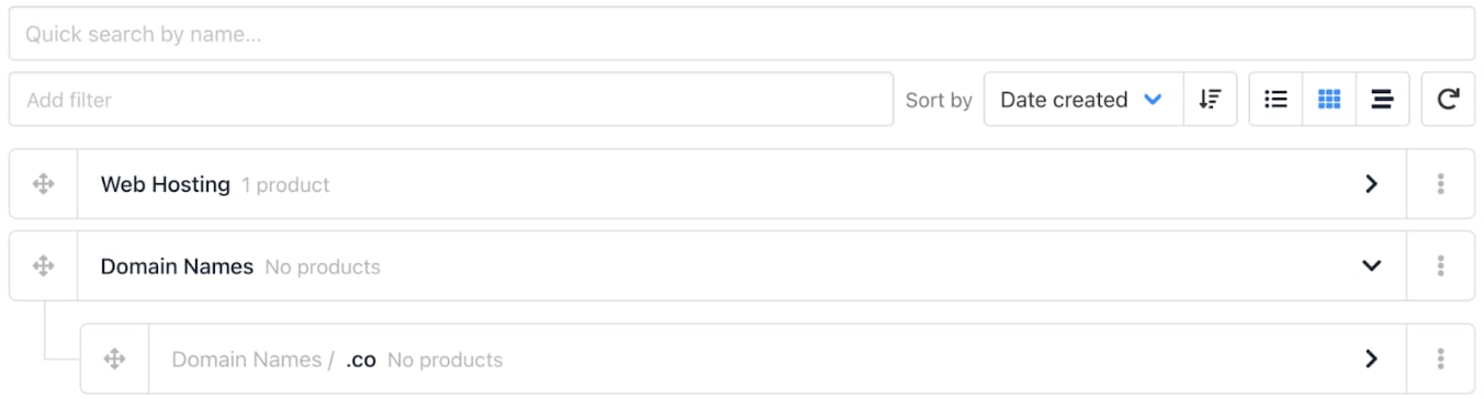 Subcategory hierarchy